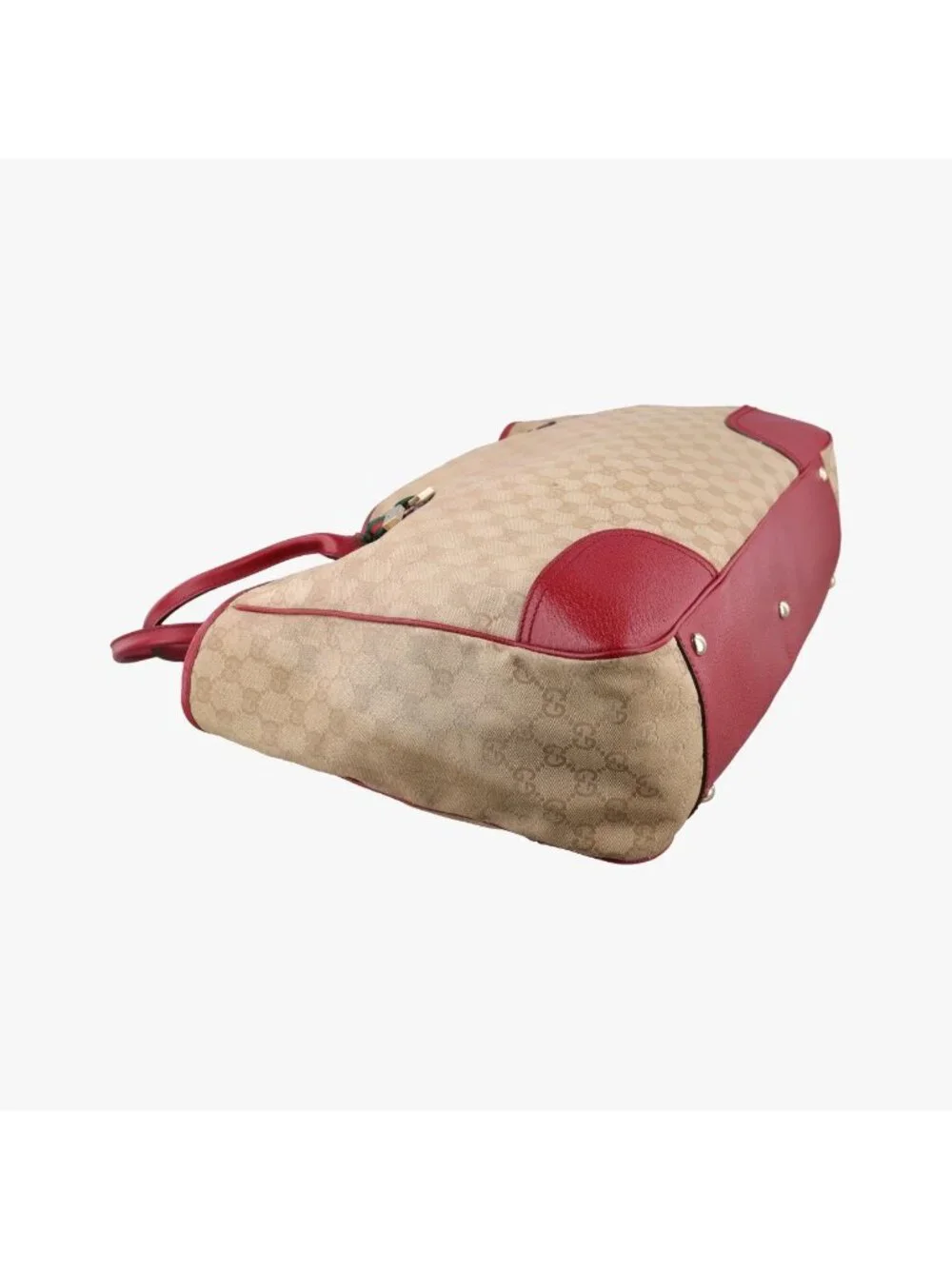 Gucci GG Supreme Beige Red Canvas Leather Handbag